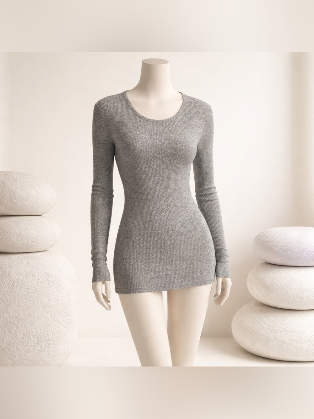 Antistar Gray Ribbed Top -Size Extra Small